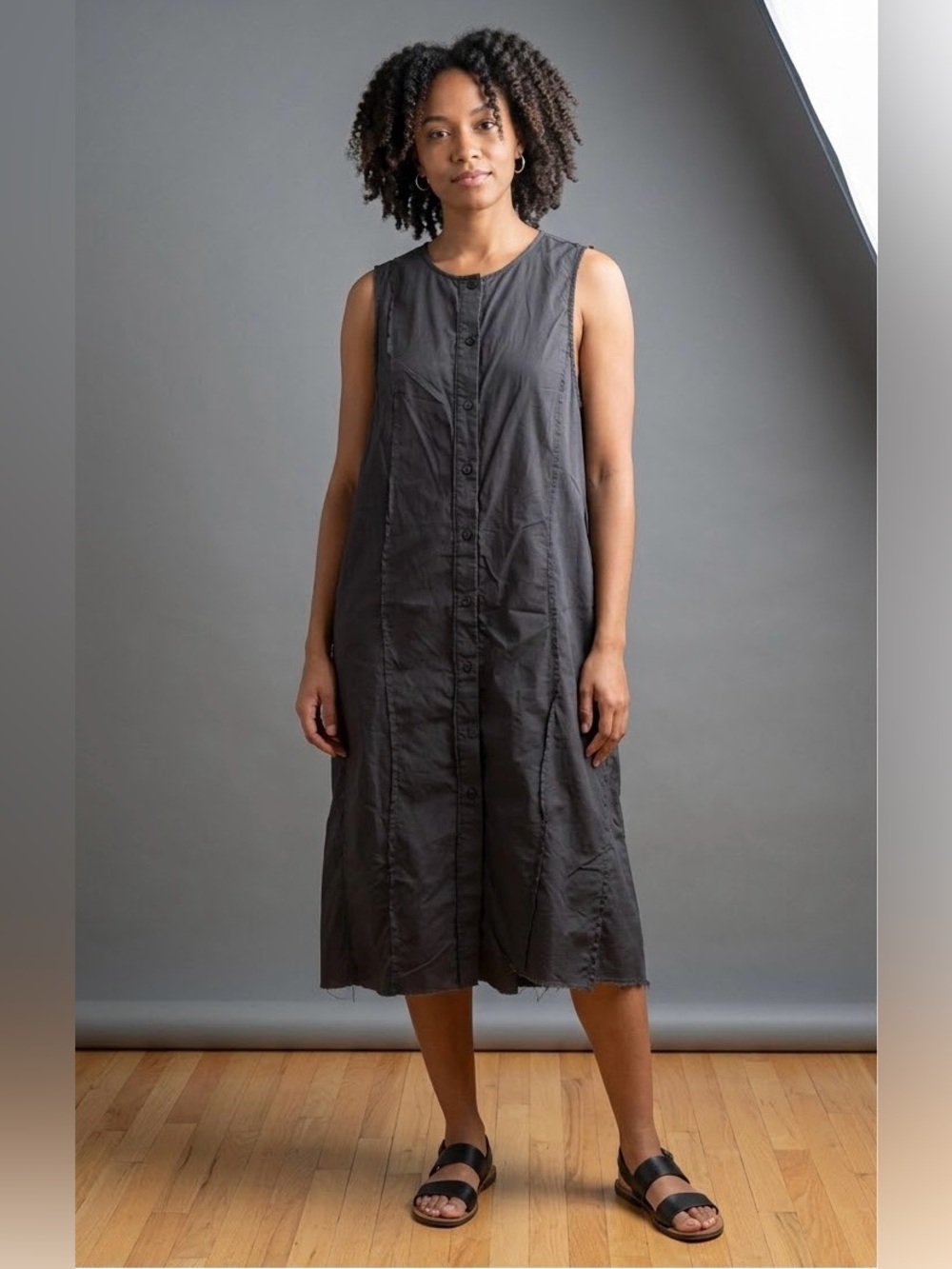 Rare/Self 4 Black Cotton Lagenlook Minimalist Boho Goth Cotton Relax Fit Dress